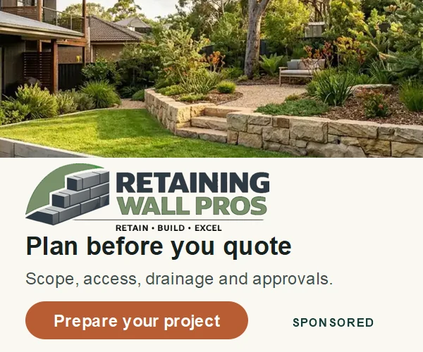 Sponsored Retaining Wall Pros project planning and quote request advertisement